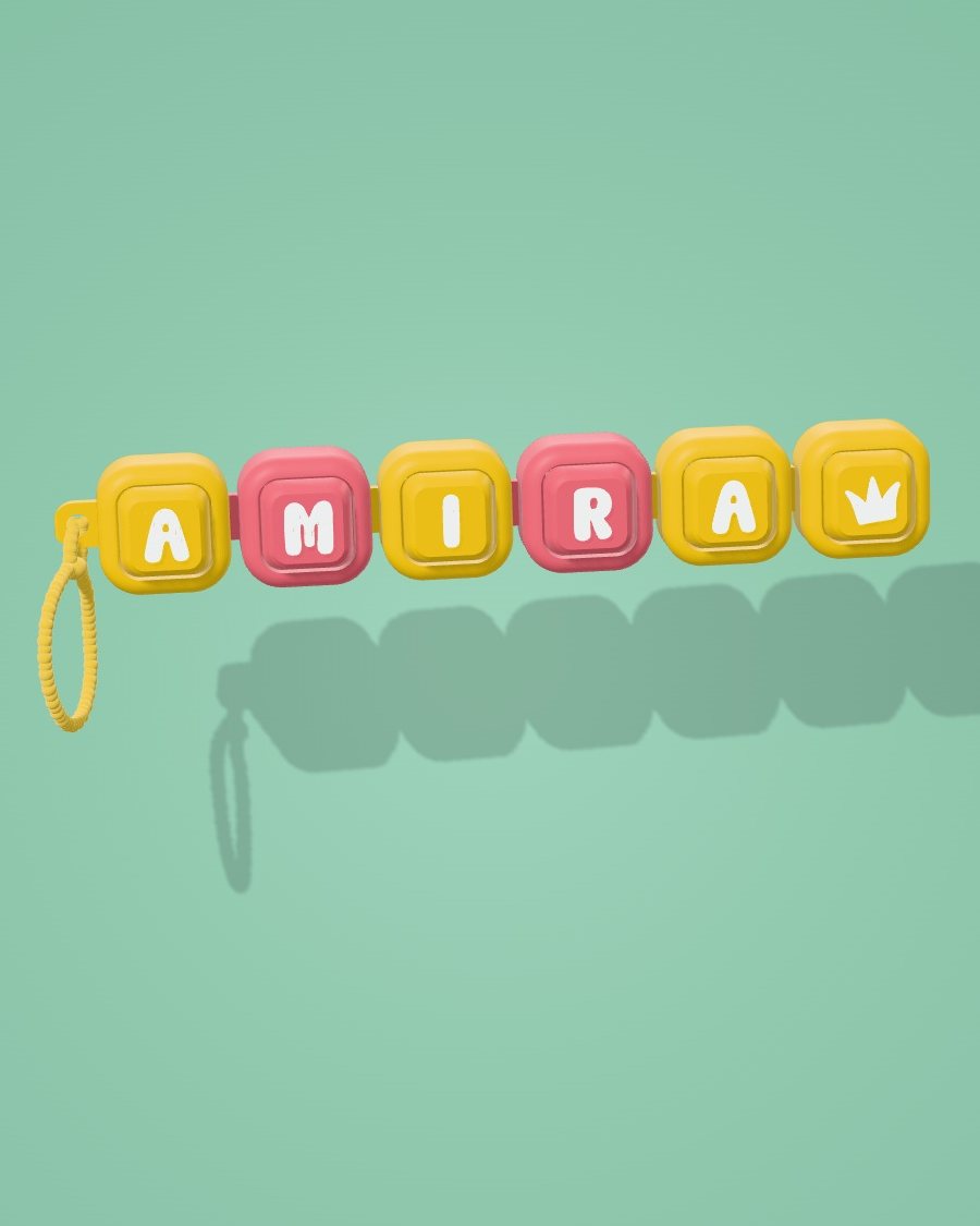 Colorful Squigli name clickers spelling names with symbols