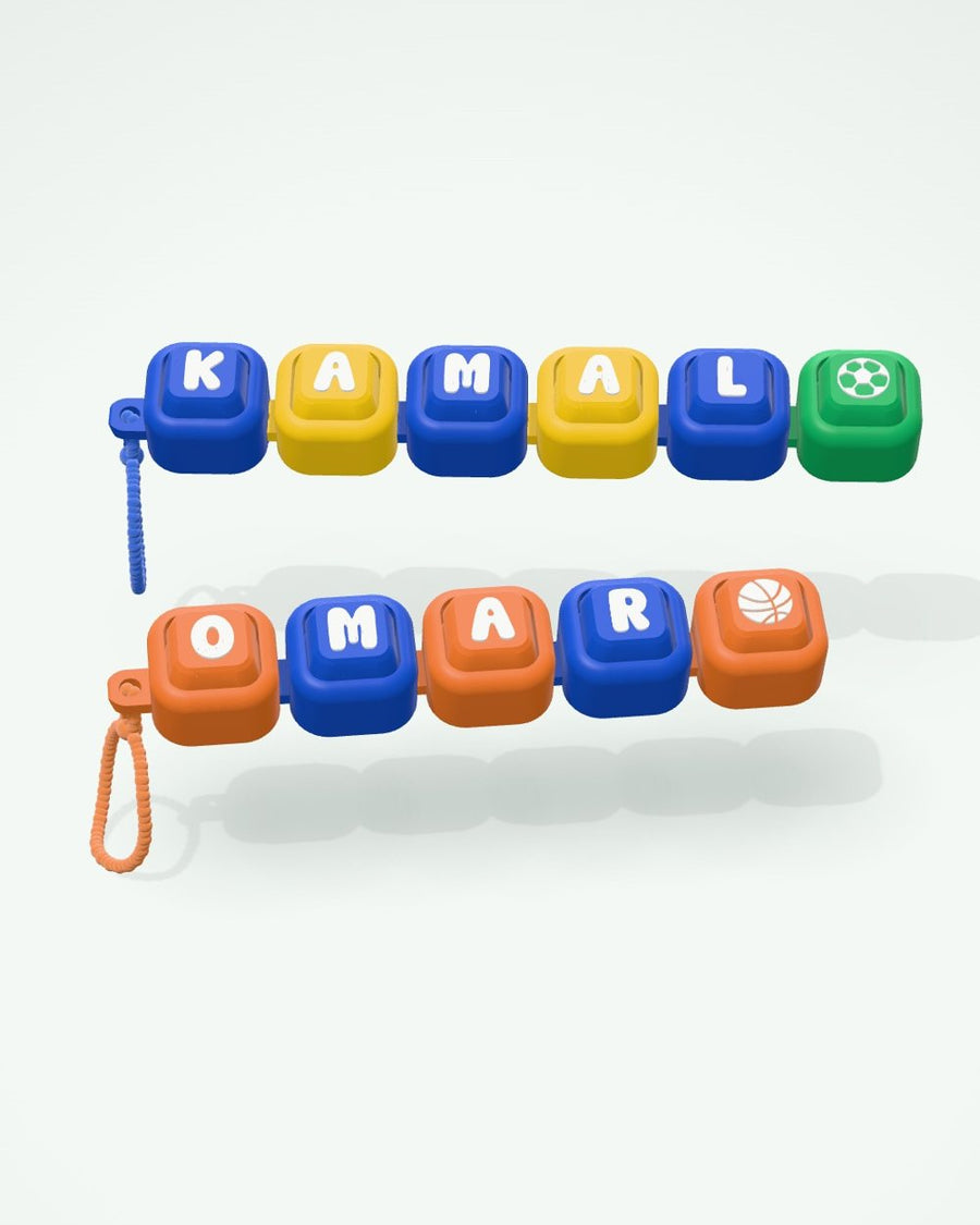 Colorful Squigli name clickers spelling names with symbols